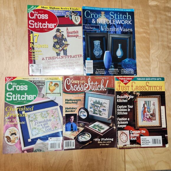 Lot of 5 Cross Stitch Magazines Floral Vases Precious Moments Fish Fireman Etc - Picture 12 of 12